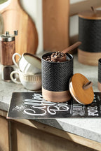 Ceramic Jar with Lid, Airtight Coffee Container, Kitchen Food Storage Jar for Coffee Bean Spice Sugar Cookie, Stackable Decorative Jars for Housewarming Gift, Coffee Bar Decor, Black 28 fl.oz