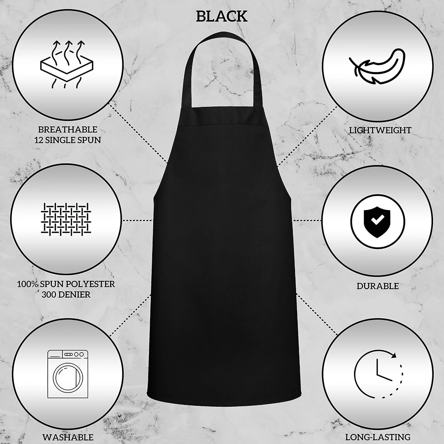 GREEN LIFESTYLE 2 Pack Chef Apron with Pockets – Grilling Aprons for Men, Waterproof Cooking Apron for BBQ, Work or Restaurant Use, Kitchen Aprons for Women with Pockets – Black