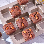 Brownie Cake Pan, 9-Cavity Non-Stick Square Muffin Pan Blondie Bakeware for Oven Baking (Champagne Gold)