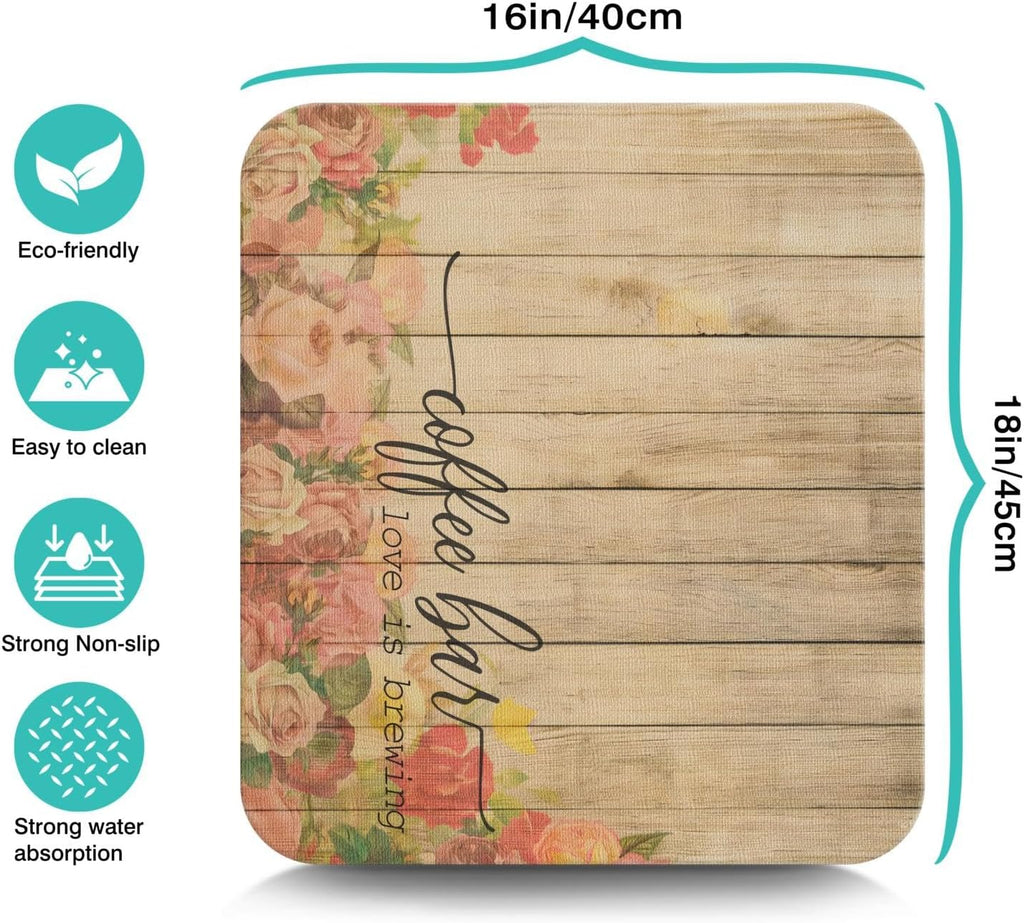 Dish Drying Mat for Kitchen Counter 16x18in Coffee Bar Washable Quick Dish Drying Pad Rubber Backed Absorbent Draining Mat