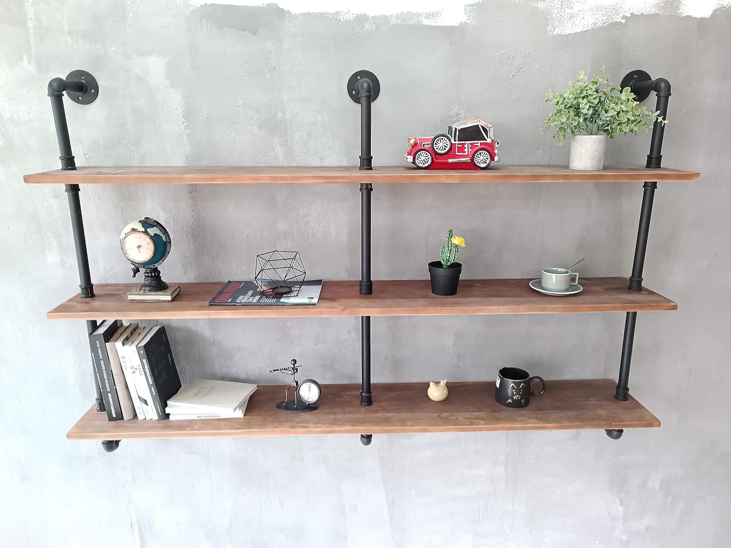 Floating Shelves for Wall Bookshelf Industrial Pipe Shelving Shelves Natural Wood Planks 60 inch Rustic Wall Shelves Hanging Bookshelves Farmhouse Kitchen Shelving