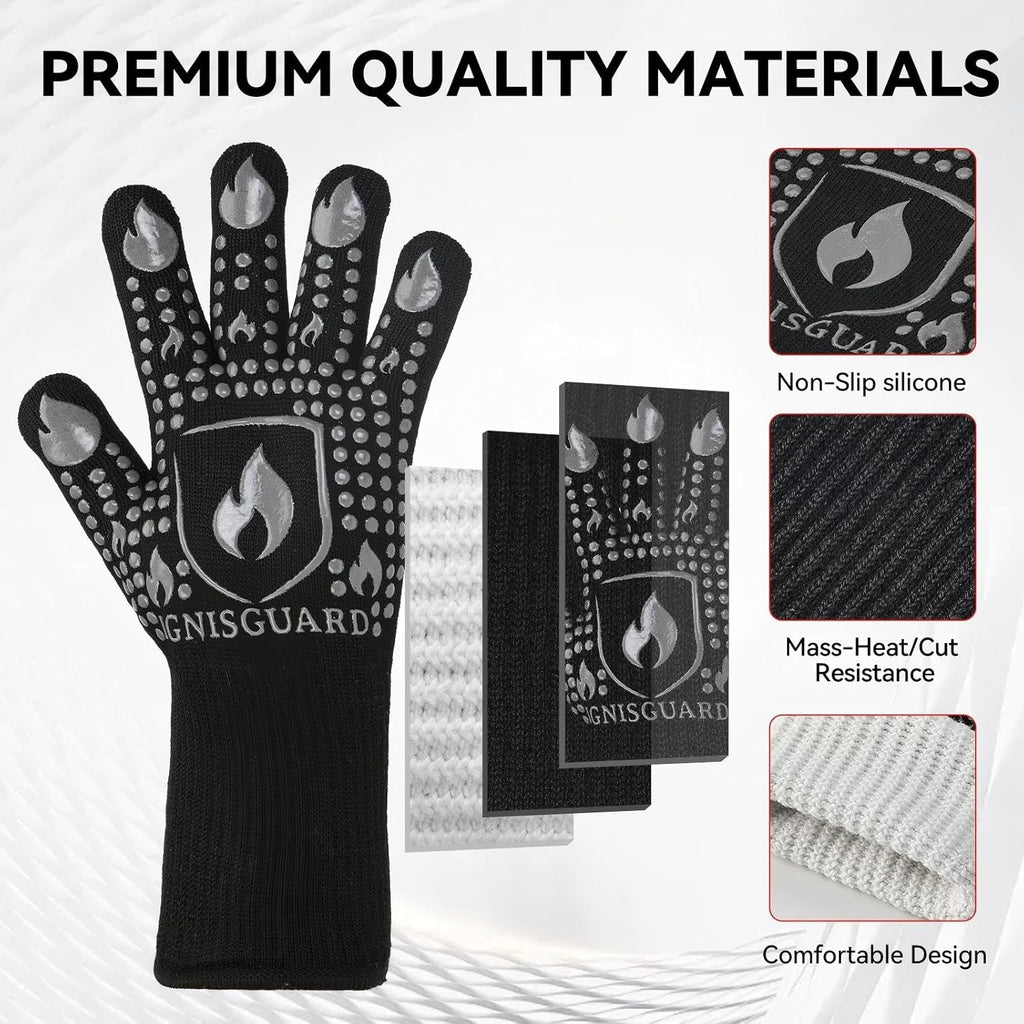 BBQ & Grill Gloves, Oven Gloves, 1472°F Silicone Oven Mitts Heat Resistant Grilling Gloves Fireproof Non-Slip for Barbecue Cooking Baking Smoking, 1-Pair Gray（L）