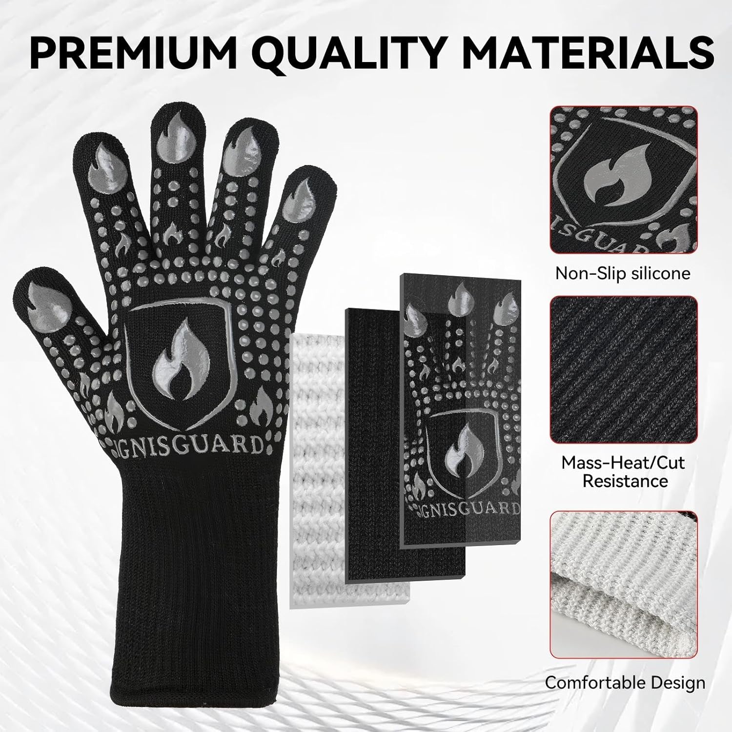 BBQ & Grill Gloves, Oven Gloves, 1472°F Silicone Oven Mitts Heat Resistant Grilling Gloves Fireproof Non-Slip for Barbecue Cooking Baking Smoking, 1-Pair Gray（L）