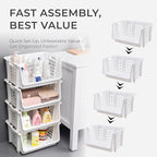 TidyFriend Small Stackable Storage Bins for Pantry - 4 Pack, Stackable Bins For Organizing Food, Kitchen, and Bathroom Essentials (White)