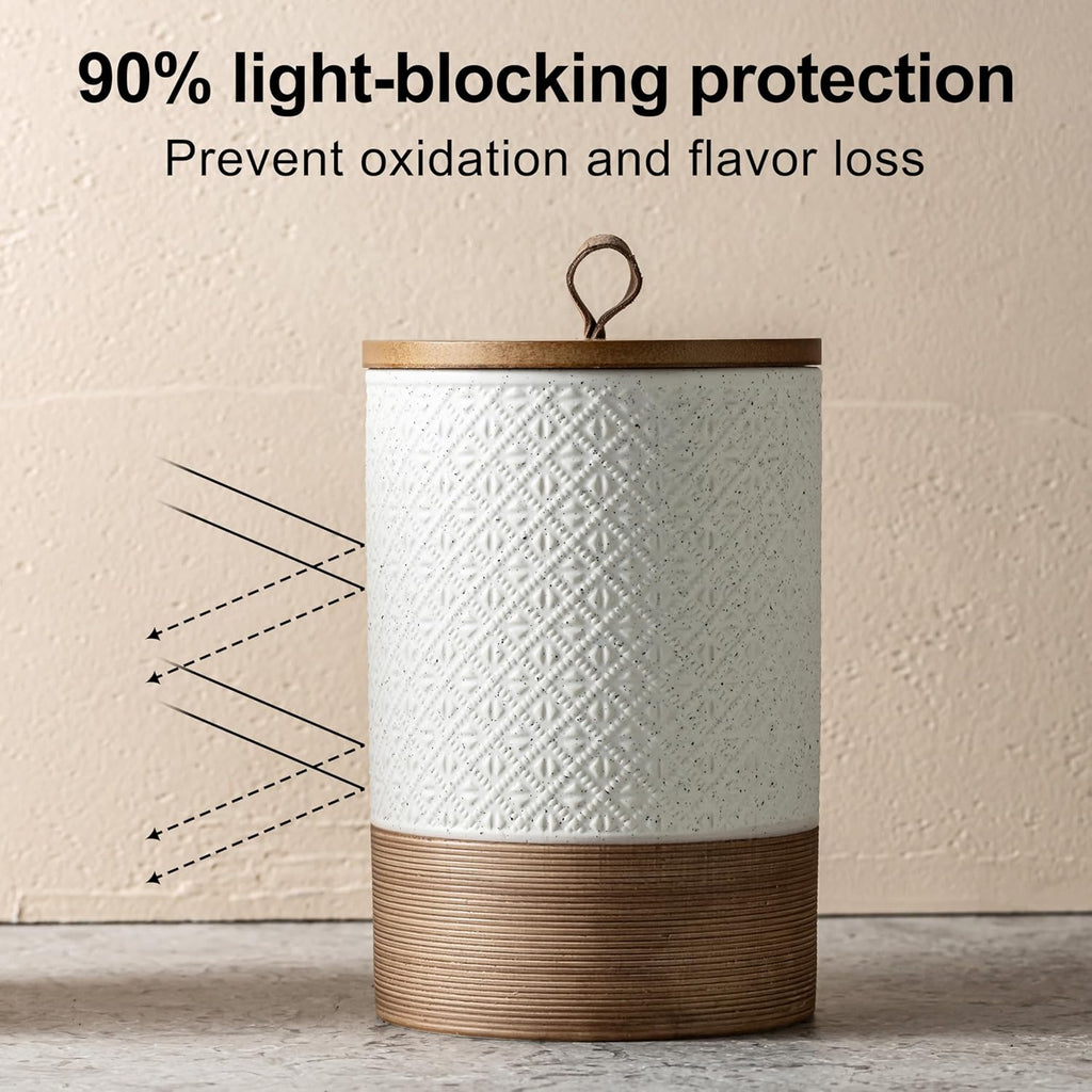 Small Ceramic Jar with Lid, Coffee Container Kitchen Food Storage Jars for Spice Sugar Candy Matcha, Mini Kitchen Spice Jars for Counter, Home, Pantry - White & 5 fl.oz