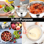 E-far Mixing Bowls with Lids, 12-Piece Stainless Steel Salad Bowls Metal Nesting Bowls for Baking Cooking and Prepping, Airtight Lids & Stackable Design, Size 7, 4.5, 3, 1.5, 1.2, 0.7 QT (Black)