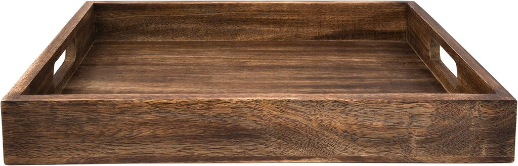 GoCraft Handmade Classic Wooden Tray – Large 16.5" Mango Wood Serving Tray with Handles – Elegant Kitchen & Dining Accessory – Ideal for Breakfast in Bed, Coffee, Tea