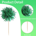 40 PCS Foil Firework Cupcake Toppers Green Sparkler Cupcake Picks Sparkle Tinsel Fireworks Decorations Cocktail Fruit Toothpick for Firework Theme Birthday Wedding Graduation Party Decoration Supplies