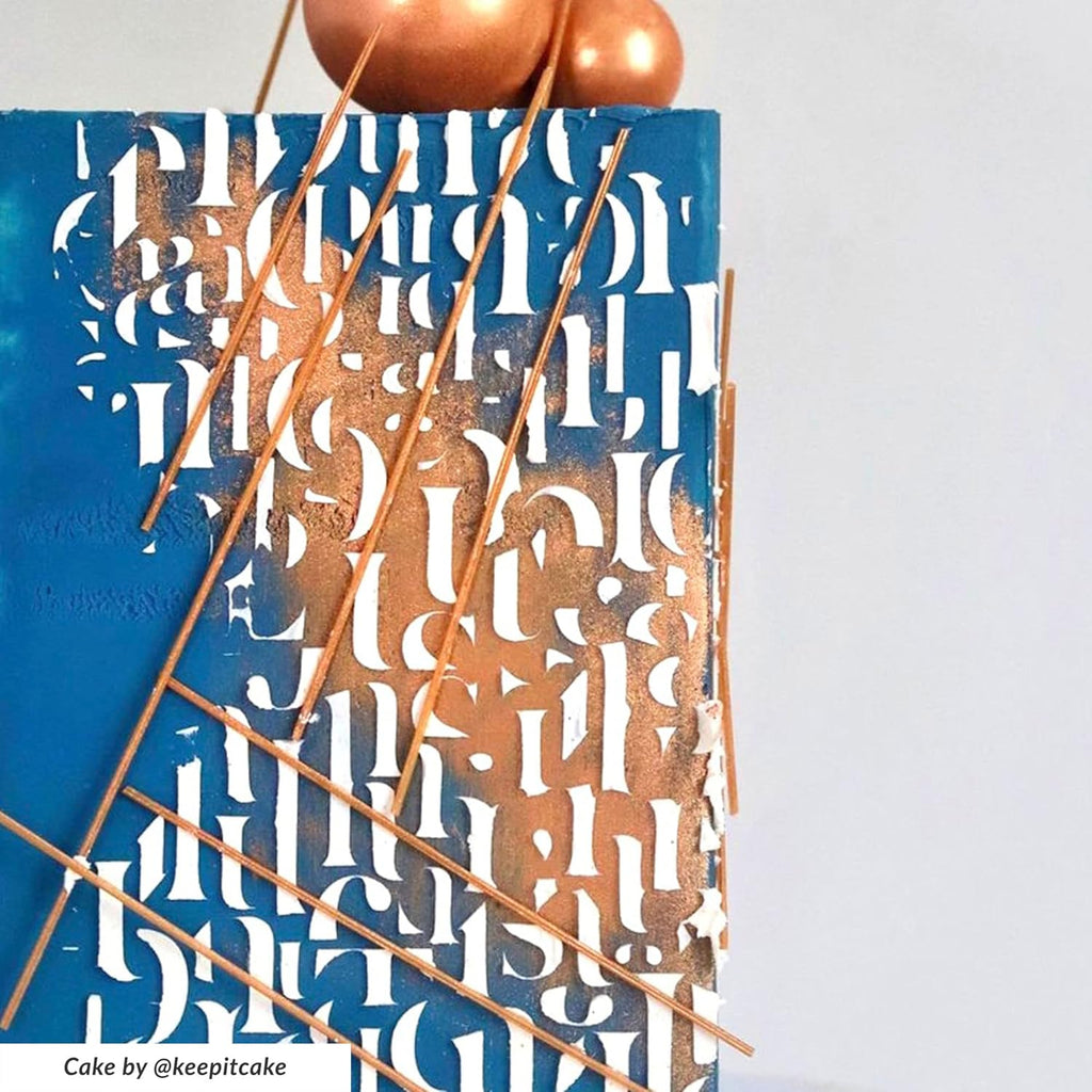 Alphabet Cake Stencil - Seamless Delicate Pattern for Decorating Tall Double Barrel Cake to Use with Buttercream, Royal Icing, Ganache, Paint, Airbrush (TULIS)