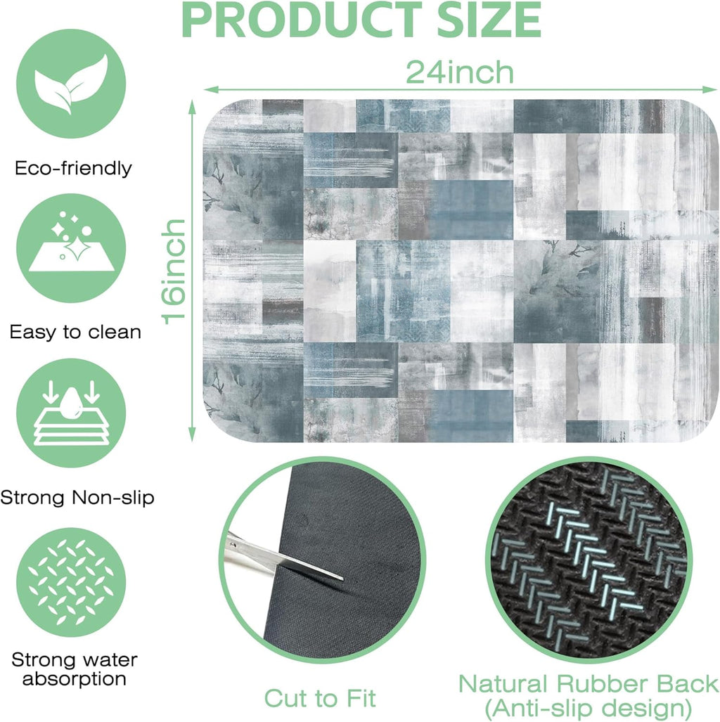 Dish Drying Mat Blue Grey Abstract Art Dish Drying Pad,16"X24" Bsorbent Coffee Mat for Sink Dishes or Under Rack Kitchen Counter Accessories Absorbent Hide Stain Rubber Backed Drying Mat