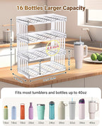 Upgraded Larger Tumbler Organizer for Stanley Cup 40 oz with Handle, Kitchen Storage for Stanley Cup Accessories, Pantry Organizers and Storage for Tumbler Mug Cup Gifts (Larger-16-bottle)