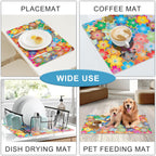 Coffee Mat for Kitchen Counter - Hide Stain Absorbent Dish Drying Mat, Rubber Coffee Bar Mats, Drying Pads, Accessories Fit Under Tea Pot, Cafe Maker, Espresso Machine, Dish Rack, 19"x12", Flowers