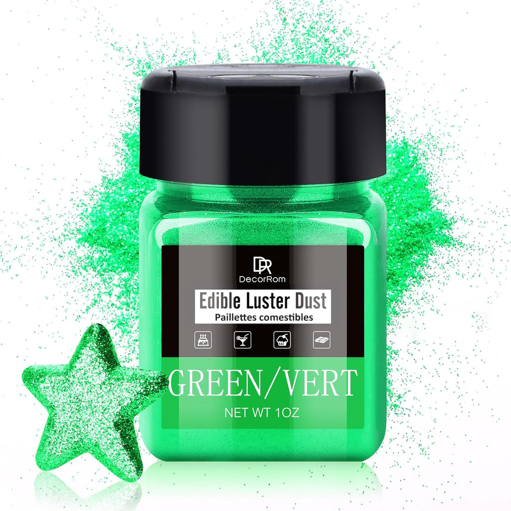 Edible Glitter - 1oz Luster Dust Edible Food Grade Glitter for Cocktail, Cake Decorating, Baking, Drinks - Shimmer Dust Powder, Metallic Food Coloring Powder for Icing, Fondant, Candy, Cookie (Green)