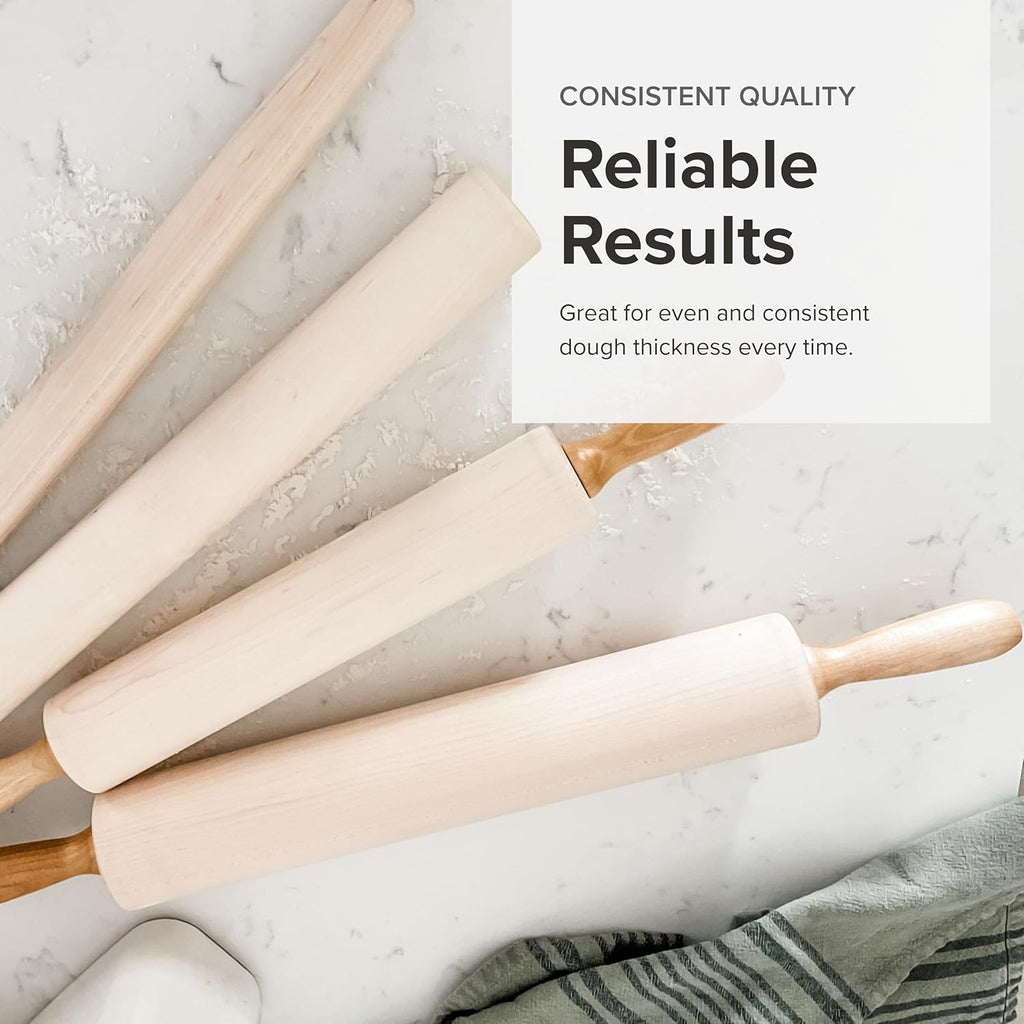 Frieling Crafted in the USA Maple Rolling Pin - Classic Baker Straight - 2-Inch by 18.5-Inch - Precision Wooden Rolling Pin - Pizza Dough Roller