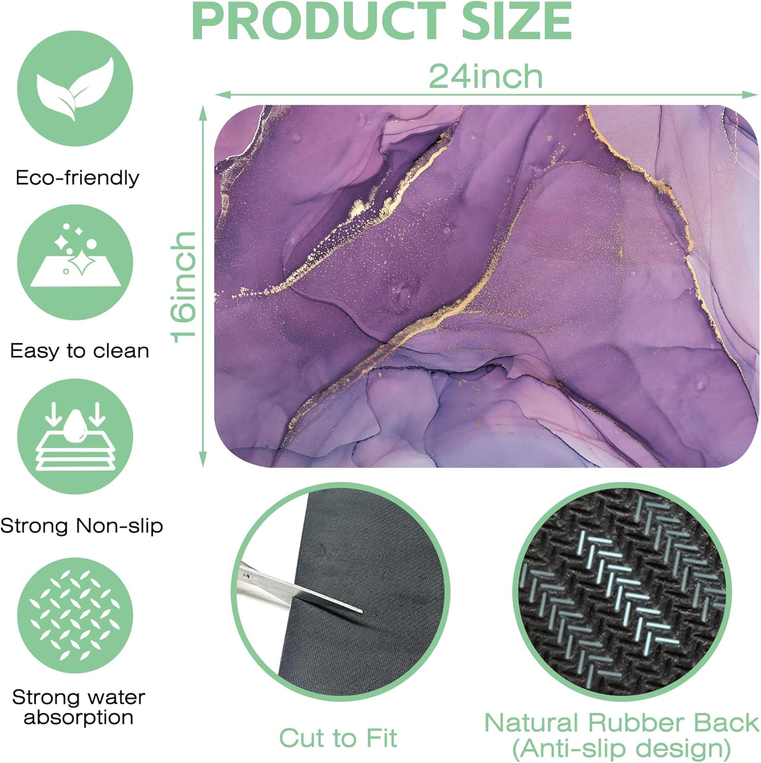 Dish Drying Mat Colorful Abstract Marble Texture Coffee Mat,16"X24" Bsorbent Dish Drying Pad for Sink Dishes or Under Rack Kitchen Counter Accessories Absorbent Hide Backed Drying Mat