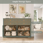 HOSTACK 55" Coffee Bar with 4 Large Drawers, 40" Tall Buffet Cabinet with Storage, Kitchen Storage Cabinet, Modern Farmhouse Sideboard Buffet, Adjustable Shelves for Living Room, Green