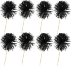 Ephlyn 30Pcs Foil Firework Cupcake Toppers Sparkle Tinsel Cupcake Picks Happy Birthday Cake Decorations Drink Stirrers Cocktail Food Fruit Toothpicks for Baby Shower Graduation Party Supplies Black