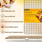 2PCS Cooling Racks for Cooking and Baking - 10" x 16"Heavy Duty Stainless Steel Wire Rack for Baking, Grilling, Roasting - Oven & Dishwasher Safe - Fits Half Sheet Pan（Gold）