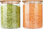 Urban Green Glass Jars with Airtight Lids, Airtight Glass Canisters set, Large Food Storage Containers with Wood Lids, 2 Pack of 100oz， Dry Food Pantry Jars, Flour Containers