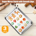 3 Pcs Baking Sheet Pan Set 9 x 6.7 x 1 Inches Cookie Sheet Small Toaster Oven Stainless Steel Tray Barbecue Grill Rectangle Trays, Non-stick, Easy Clean
