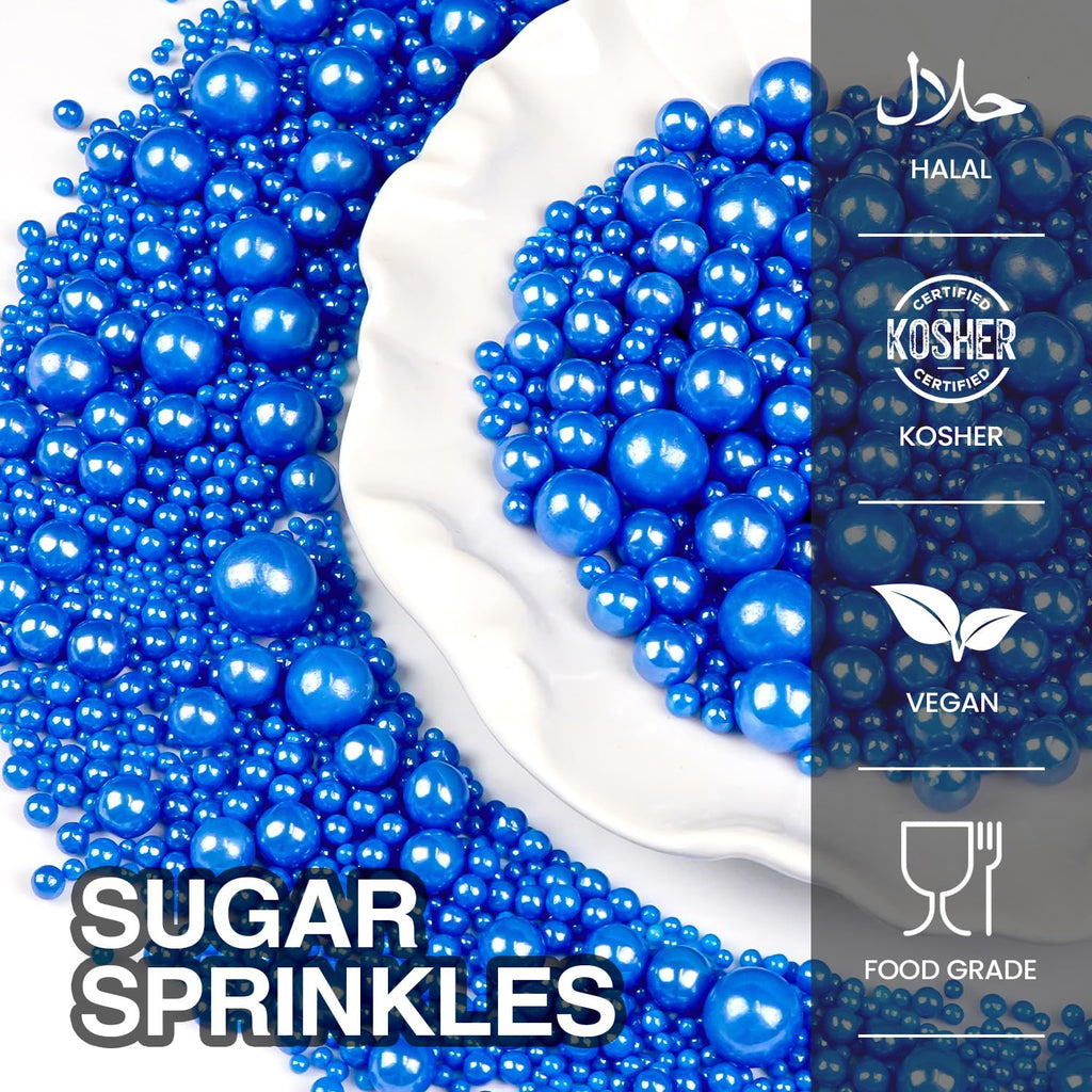 Deep Blue Pearl Sugar Sprinkles, Edible Candy Pearls, 150g/5.29oz, Blue Sprinkles for Cake Decorating, Baking Cake Decorations, Ice Cream Toppers, Cupcakes, Wedding Party Chirstmas Supplies