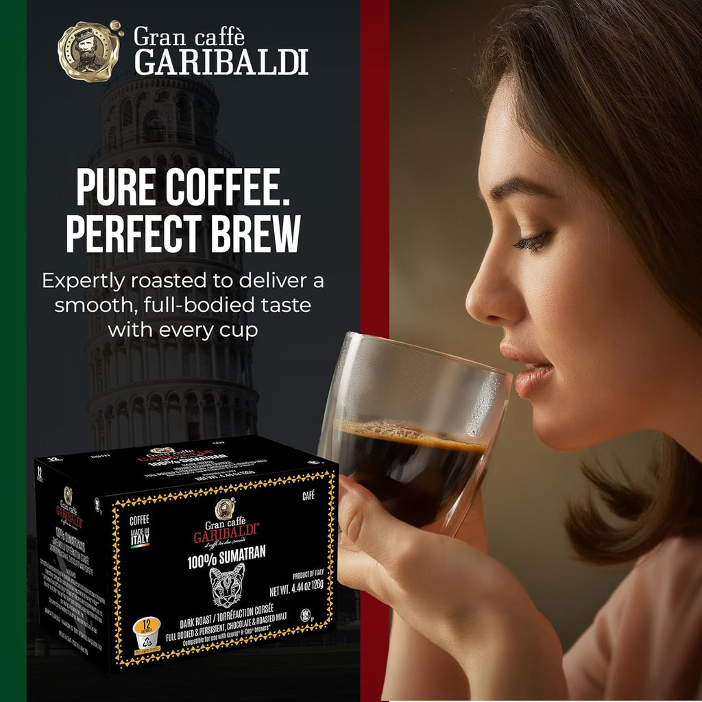 Caffè Garibaldi French Roast Coffee Pods, Single-Serve Capsules for Keurig K-Cup Brewers, Single Serve Cups, 100% Arabica Blend for Coffee Makers, 12 Count Recyclable Pods - Dark Roast