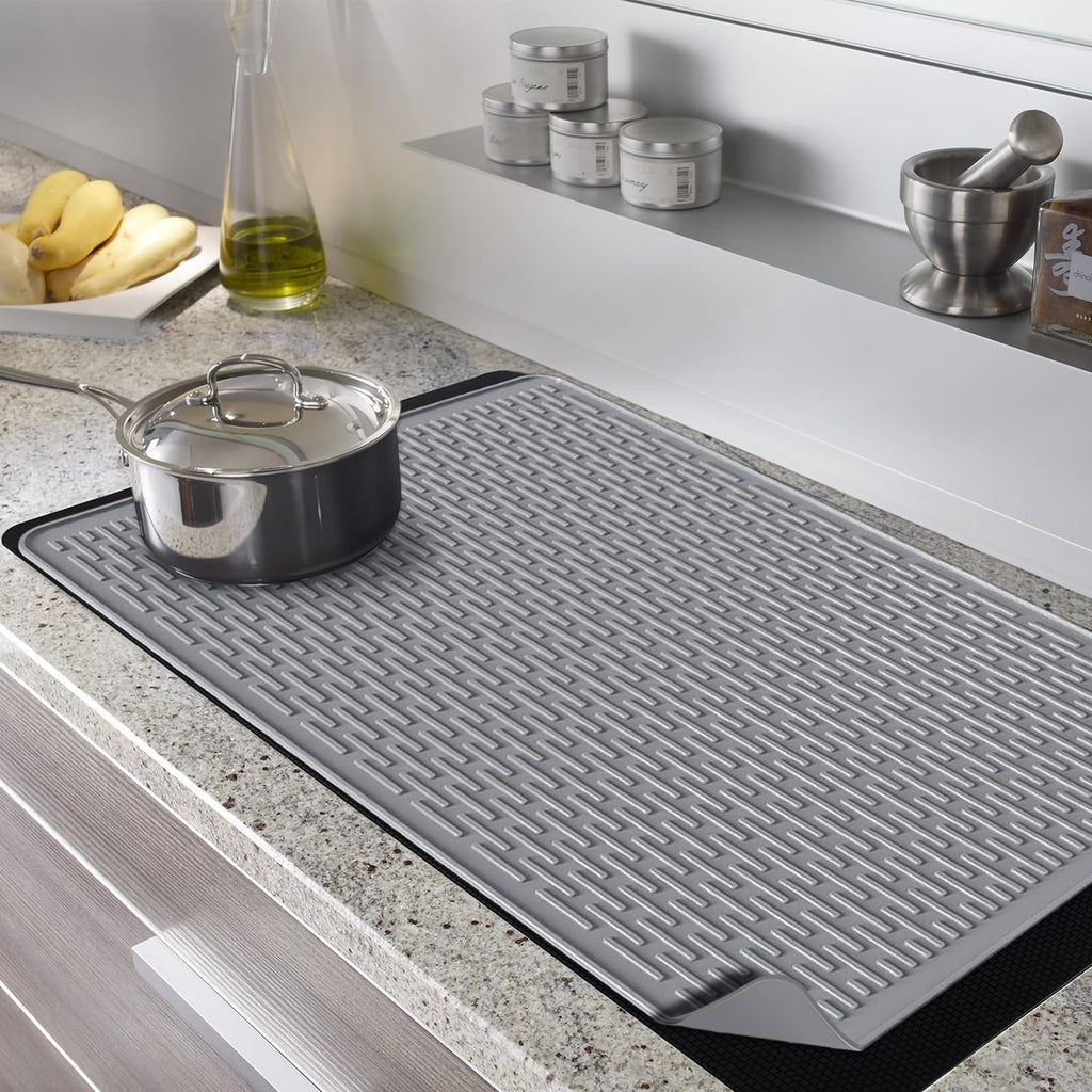 Golener Silicone Stove Top Cover - 36.5" x 20.5" Stove Top Protector for Electric Stove, Food Grade, Foldable, Easy Clean, Heat-resistant Silicone Mat for Glass Stove Top, Large Dish Drying Mat, Grey