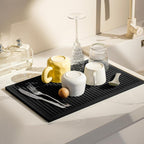 dish drying mat - 18" x 12" Black silicone drying mat , kitchen counter dish drying mats,rubber dish drying mat, Applies to bar mat、coffee mat