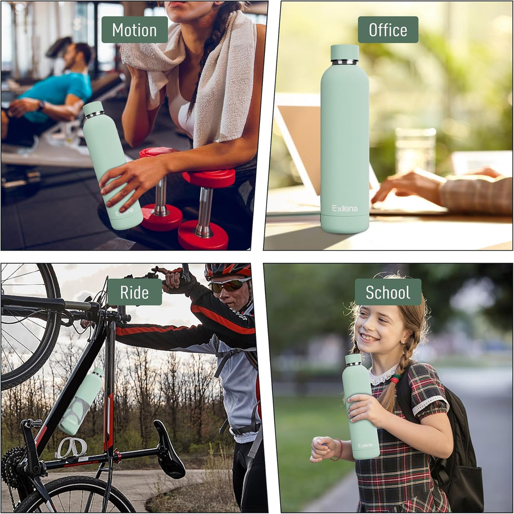 Slim Insulated Water Bottles for Travel 32oz with Clip, Double Wall Vacuum Stainless Steel Water Bottle Keeps Drinks Cold 24 Hrs/Hot 12 Hrs, 100% Leakproof, BPA Free(Mint)