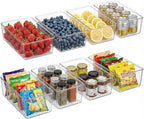 Set of 8 Clear Plastic Storage Bins, 2 kinds size Pantry Organizers for Refrigerator,Fridge,Freezer Organization and Storage,Kitchen Storage Containers for Packets, Snacks, Pouches, Spice Packets
