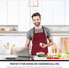 GREEN LIFESTYLE 12 Pack Professional Chef Apron – Grilling Aprons for Men, Waterproof Cooking Apron for BBQ, Work or Restaurant Use, Kitchen Aprons for Women – Burgundy, No Pockets