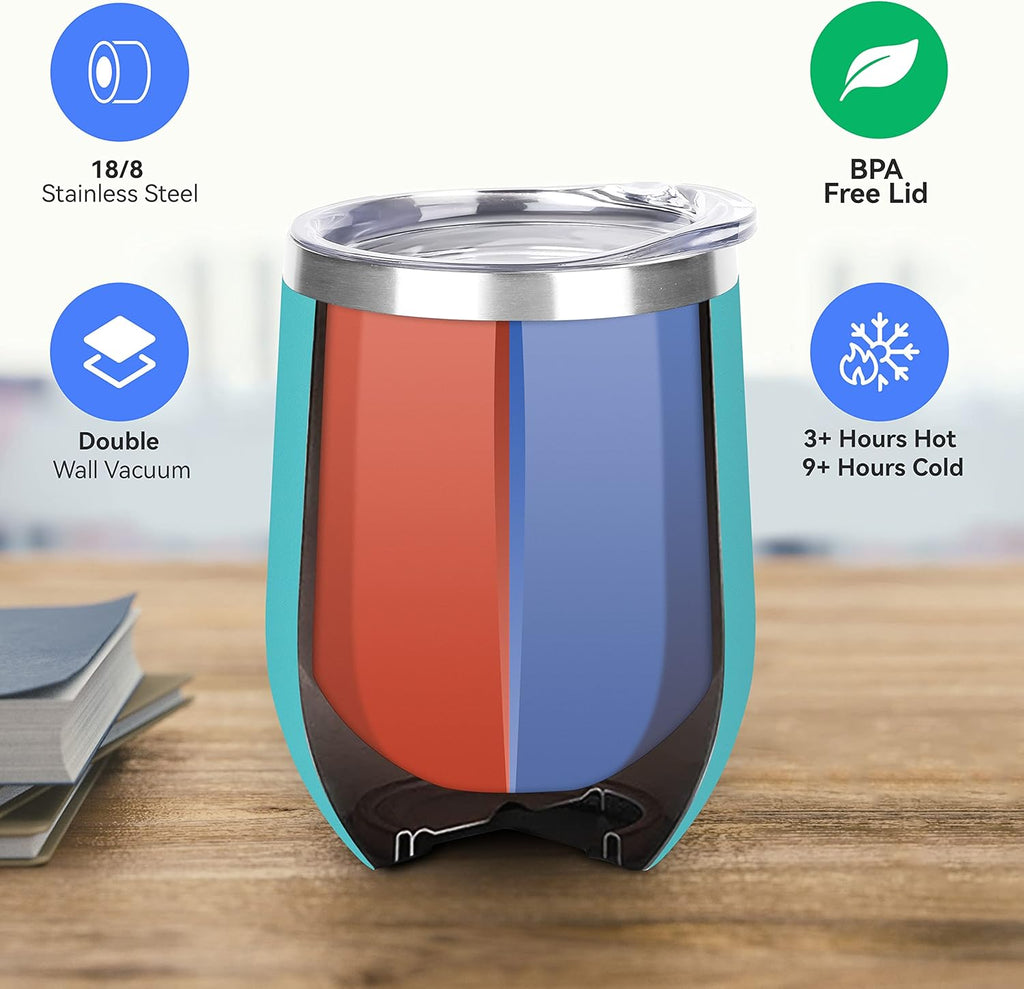 DOMICARE Stainless Steel Wine Tumbler Bulk with Lid, Personalized Insulated Tumblers Set, 12oz Travel Coffee Cups Pack of 4, Light Blue