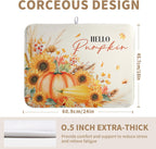 Fall Pumpkin Dish Drying Mat Autumn Maple Leaves Harvest Large Kitchen Mats Dish Drying Pad Absorbent Dish Dryer Mat for Kitchen Countertops Microfiber Drainer Pad Dish Drying Mats (18x24 in)