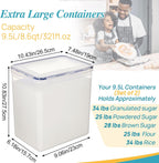 Vtopmart 9.5L 2 Pack Extra Large Flour Sugar Storage Containers for 25lbs flour, Airtight Kitchen Pantry Organization Canisters with Lids for Bulk food, Rice, Baking Supplies, BPA Free, Black