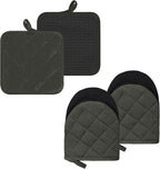 Oven Mitts and Pot Holders Set, Pack of 4, Heat Resistant Silicone Kitchen Mini Oven Mittens for 500 Degrees, Mini Oven Gloves and Hot Pads for Baking Grilling Barbecue Microwave Machine Washable