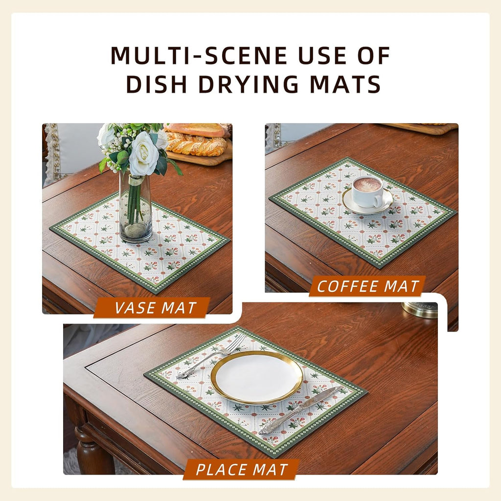 Dish Drying Mat, Diatomaceous Earth Soft Coffee Mat, Absorbent Silicone Dish Drying Mat for Kitchen Counter or Sink for Kitchen Bathroom Coffee Bar (Green, 12 x 16 Inches)