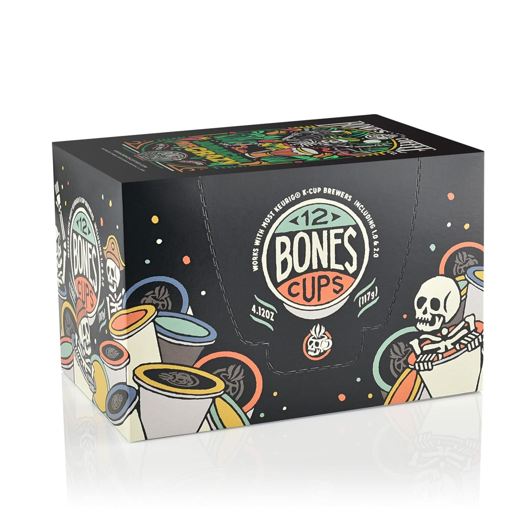 Bones Coffee Company Flavored Coffee Bones Cups Jamaican Me Crazy Flavored Pods | 12ct Single-Serve Coffee Pods Compatible with Keurig 1.0 & 2.0 Keurig Coffee Maker