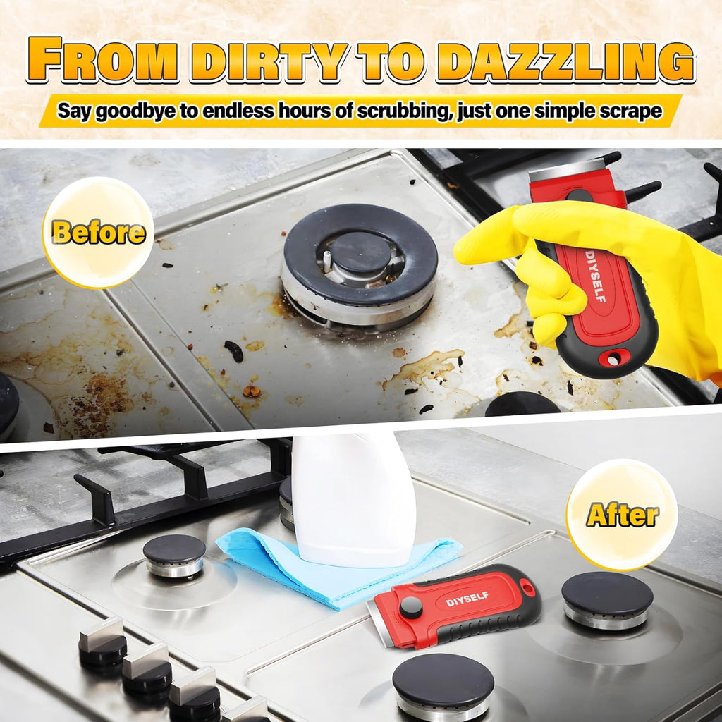 DIYSELF 2 Pack Razor Blade Scraper with 30 Pcs Blades - Scraper Tool - Scraper for Cleaning Stove, Oven, Glass, Kitchen - Paint Scraper - Razor Scraper - Glass Scraper - Glass Stove Top Scraper