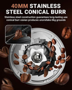 AMZCHEF Coffee Grinder, Burr Coffee Bean Grinder for Home Use with 48 Precise Grind Settings, Detachable Funnel Stand for Espresso, LED Control Panel, Anti-static Design, silver