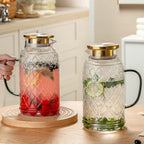 Glass Pitcher with Lid, 68 oz/2 Liter Vintage Water Pitcher, Clear Borosilicate Glass Water Carafe for Cold Brew, Coffee, Lemonade, Iced Tea, Juice, Beverage, Heat Resistant Water Glass Jug