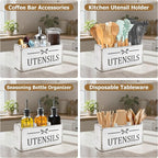 RedCall Wooden Kitchen Utensil Holder for Counter-top,Large Utensil Organizer for Storage Cooking Tool and Silverware,Extra Large Rustic Wood Container (Antique)