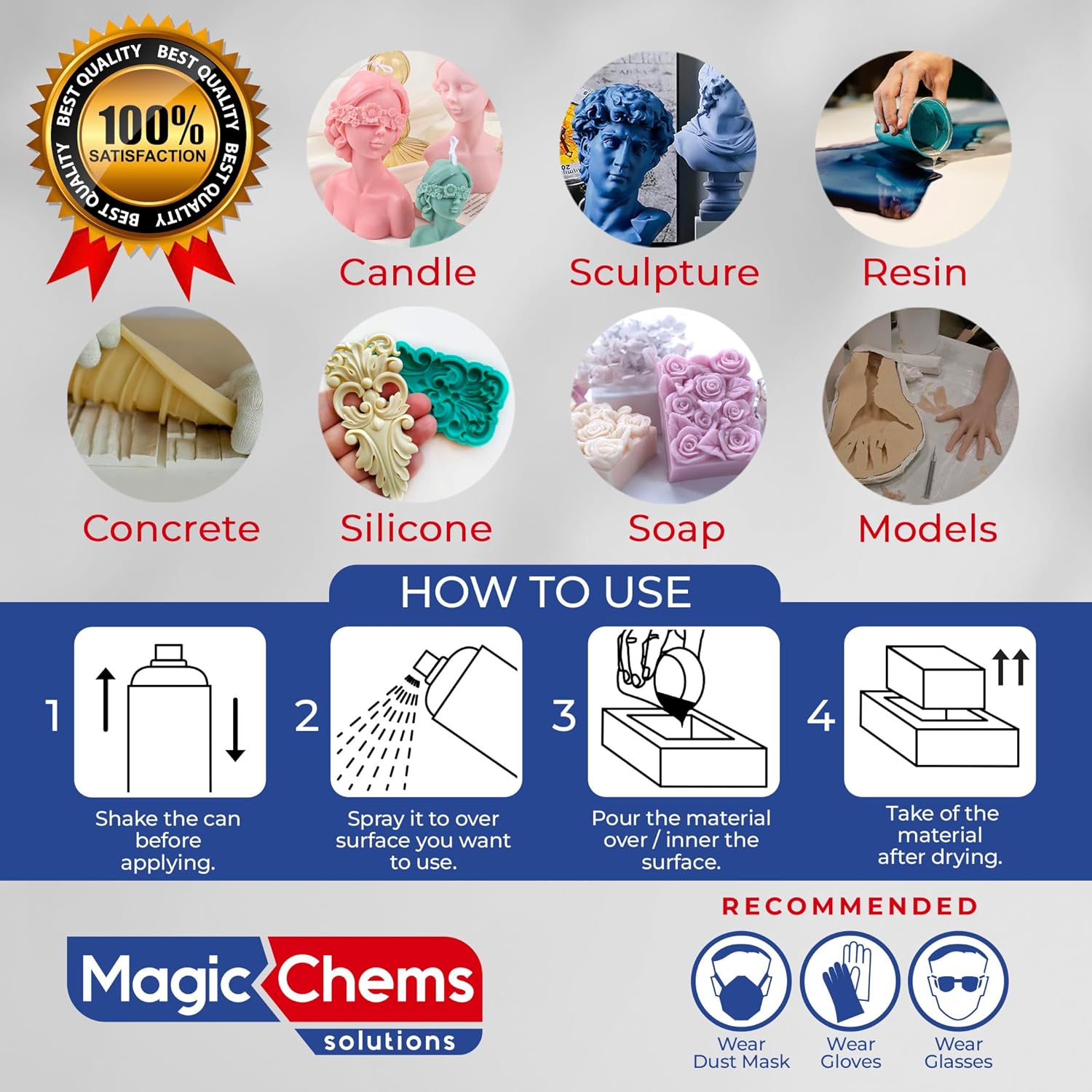 Mold Release, Silicone Mold Release Spray (4x16.9 fl oz/500ml) Mold Release for Epoxy Resin and Candle Mold Release Spray (4 Pack Mega Size)