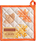 Maison d' Hermine Pot Holders 100% Cotton Heat Resistant Potholders 8" x 8" Hot Pads with Loop BBQ, Cooking, Baking, Grilling, Kitchen, Handling Hot Pans (Pack of 1, Colors of Autumn)