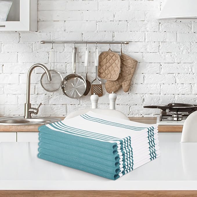 Urban Villa Easter Kitchen Towels 100% Cotton Pack of 6, Highly Absorbent Quick Drying Super Soft Premium Dish Towels for Kitchen with Hanging Loop Hand & Tea Towels - 20x30 Inch, (Aqua & White)