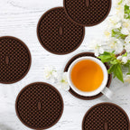 ME.FAN Silicone Coasters [6 Pack] Thickened Drink Coasters with Holder - Cup Mat - Non-Slip, Non-stick, Stay Put, Deep Tray - Prevents Furniture and Tabletop Damages(Coffee)