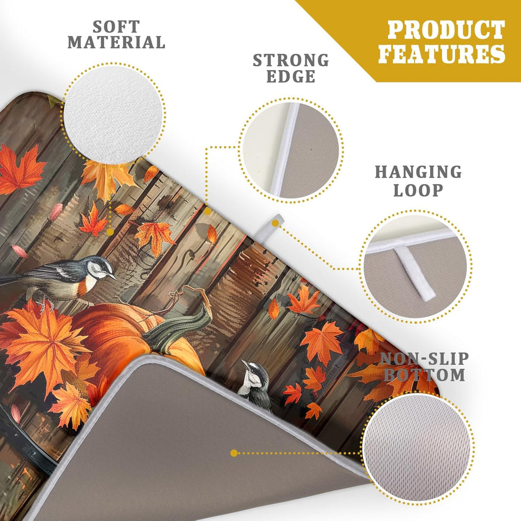 Fall Pumpkin Dish Drying Mat for Kitchen Counter Autumn Pumpkin Dish Mats for Drying 16x18 Inch Kitchen Decor Reversible Absorbent Microfiber Fall Thanksgiving Dishes Pad for Coffee Bar Accessories