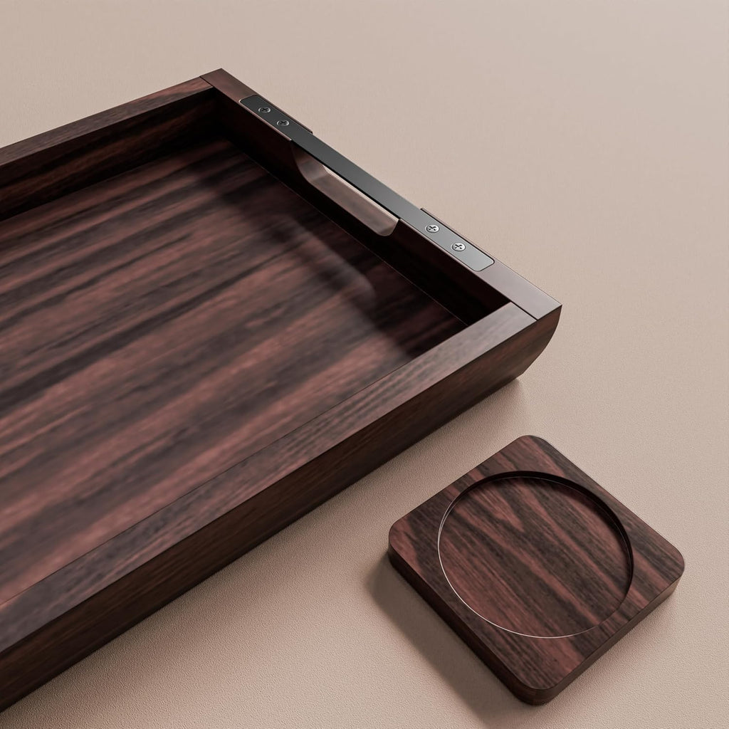 Large 17x13 inch Acacia Wood Serving Tray with Handles | Wooden Tray Board, Couch Tray for Dinner, Bed or Decor Yes, Perfect for Kitchen & Living Room,Free Complementary Acacia Coaster