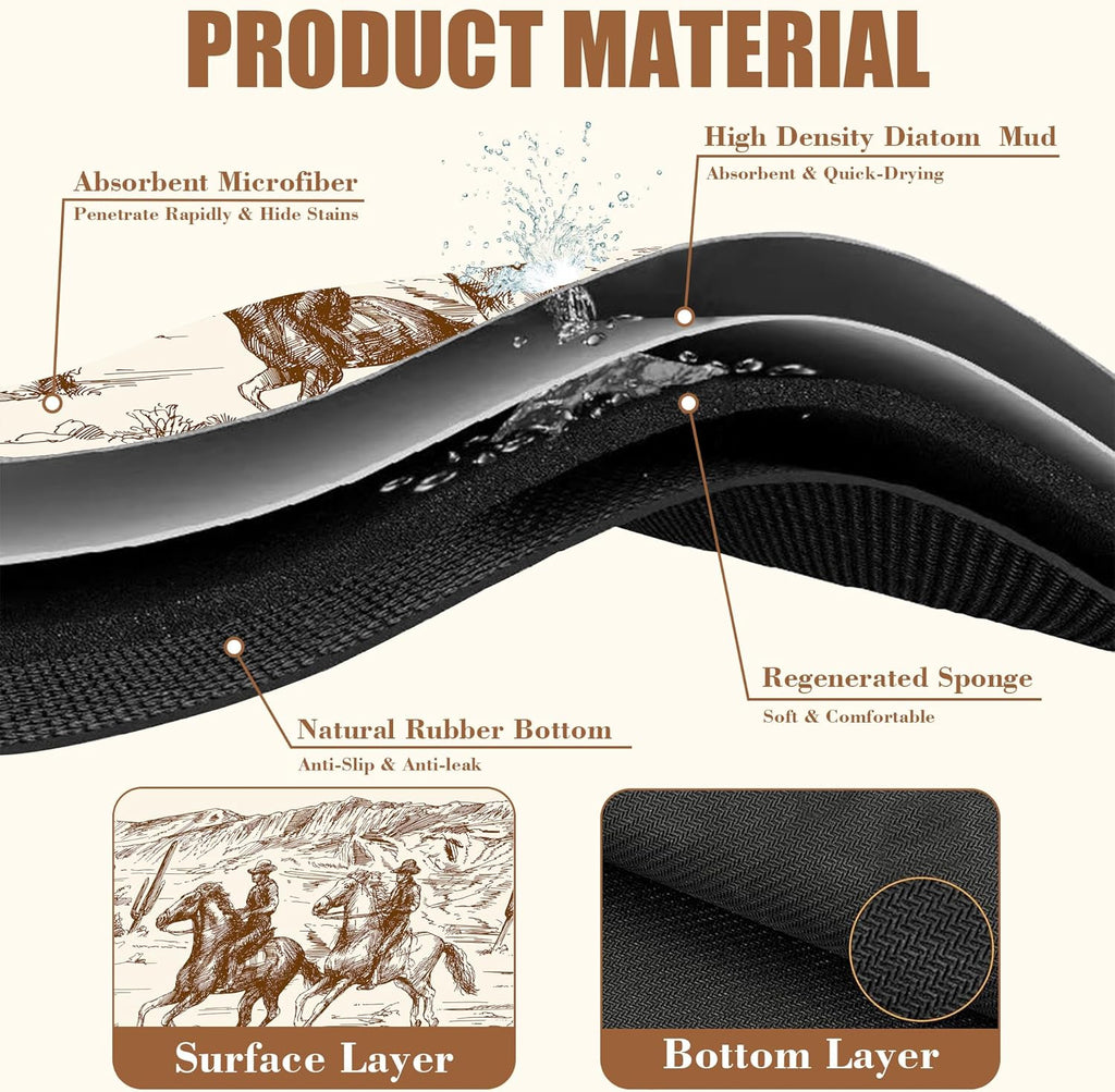 Dish Drying Mat Desert with Cowboys Coffee Bar Mat for Countertop Absorbent Rubber Backed Hide Stain Dish Drainer Rack Pad Espresso Machine Dining Room Decoration 11.8 x 19.7 Inch