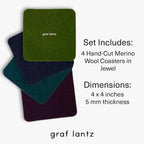 Graf Lantz - Bierfilzl Merino Wool Square Coasters Set of 4 - Jewel (4"x4"x5mm) - Absorbs 30% of Weight - Natural German Wool - Heat Resistant, Sustainable, Reusable - Home Decor, Coffee Table Decor