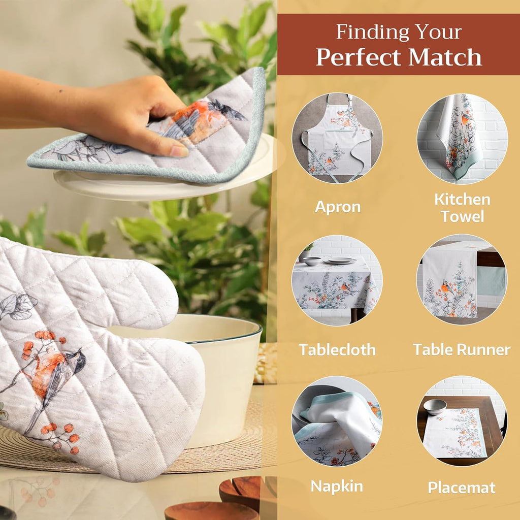 Maison d' Hermine Pot Holders Set 100% Cotton Heat Resistant Potholders 8" x 8" Hot Pads with Loop BBQ, Cooking, Baking, Grilling, Kitchen, Handling Hot Pans (Pack of 2, Whitish Shabby Chique)